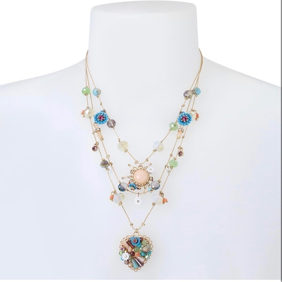 Betsey Johnson Womens Heart Charms Layered Necklace, Multi/Gold - Picture 1 of 3